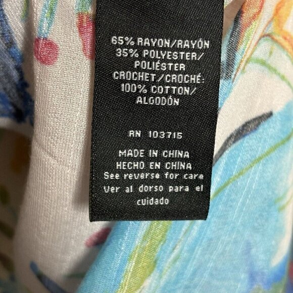 Zac & Rachel Tunic Top Womens L Pink Blue Floral 100% Cotton Button Cuff Boho - Picture 8 of 12